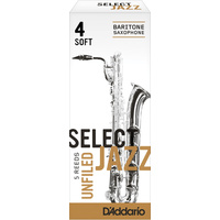 D'Addario Select Jazz Unfiled Baritone Saxophone Reeds, Strength 4 Soft, 5-pack
