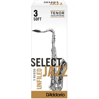 D'Addario Select Jazz Unfiled Tenor Saxophone Reeds, Strength 3 Soft, 5-pack