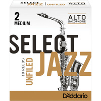 D'Addario Select Jazz Unfiled Alto Saxophone Reeds, Strength 2 Medium, 10-pack