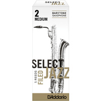 D'Addario Select Jazz Filed Baritone Saxophone Reeds, Strength 2 Medium, 5-pack