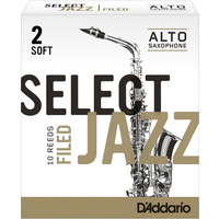 D'Addario Select Jazz Filed Alto Saxophone Reeds, Strength 2 Soft, 10-pack