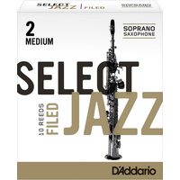 D'Addario Select Jazz Filed Soprano Saxophone Reeds, Strength 2 Medium, 10-pack