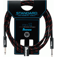 Ibanez SI10 CGR Woven Guitar Cable w/ 2 Straight Plugs - 10ft - Black/Wine Red