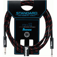 Ibanez SI10 CGR Woven Guitar Cable w/ 2 Straight Plugs - 10ft - Black/Wine Red