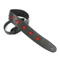 DSL Designer Leather Guitar Strap Red Star Hand Made in Australia 