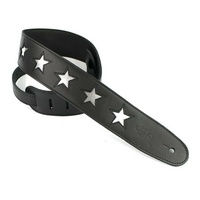 DSL Designer Leather Guitar Strap Silver Star Hand Made in Australia