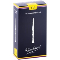 Vandoren B Flat Clarinet Reed Traditional Grade 1.5 , CR1015 , 10 Reeds 