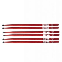 Vic Firth Nova 5AN Red with Black Nylon Tip 3 Pairs American Hickory Drumsticks