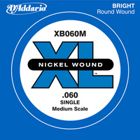 D'Addario XB060M Nickel Wound Bass Guitar Single String, Medium Scale, .060