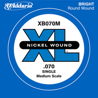 D'Addario XB070M Nickel Wound Bass Guitar Single String, Medium Scale, .070