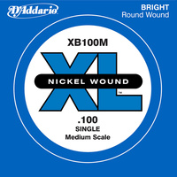 D'Addario XB100M Nickel Wound Bass Guitar Single String, Medium Scale, .100