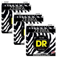 3 Sets DR Strings ZAE-10 Zebra Light Acoustic-Electric Guitar Strings 10 - 48