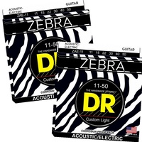 2 x DR Strings Zebra - Acoustic-Electric Guitar Strings Round Core 11-50  ZAE-11
