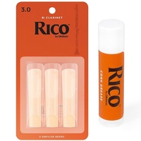 Rico D'addario Woodwinds  Bb Clarinet 3 x Reeds, Strength 3  with Cork Grease