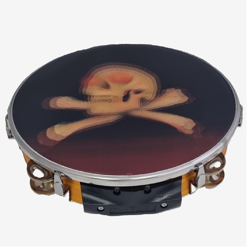 Maxtone Tambourine Skull & Cross Bones 10in 12Jingles