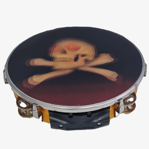 Maxtone Tambourine Skull & Cross Bones 10in 12Jingles