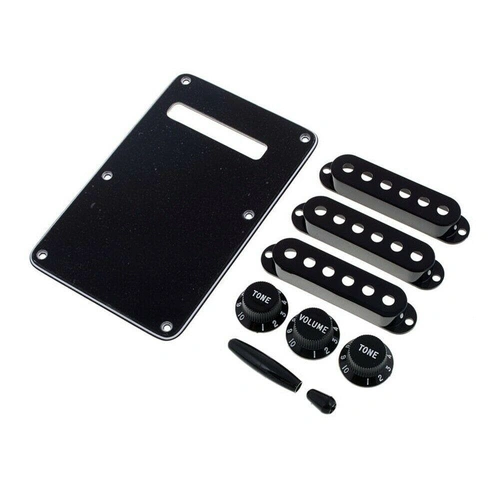 Fender Stratocaster Accessory Kit - Black Volume and Tone Knobs, Tremolo Cover 