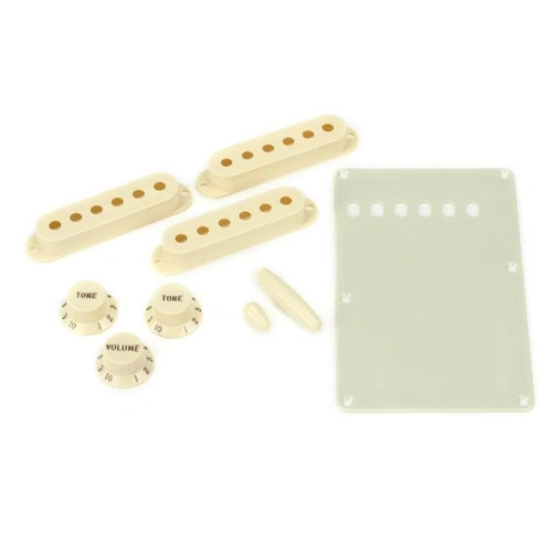 Fender Stratocaster Accessory Kit - Aged White Volume, Tone Knobs, Tremolo Cover