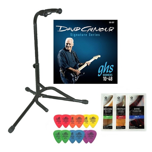Electric Guitar Accessory Pack Stand GHS  strings 12 Mixed Tortex Picks Polish