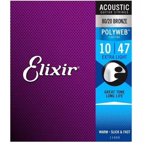 Elixir 11000 80/20 Acoustic Guitar Strings  POLYWEB Coating, Extra Light 10-47