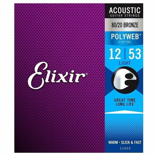Elixir 11050 80/20 Bronze Acoustic Guitar Strings  POLYWEB Coating Light 12 - 53