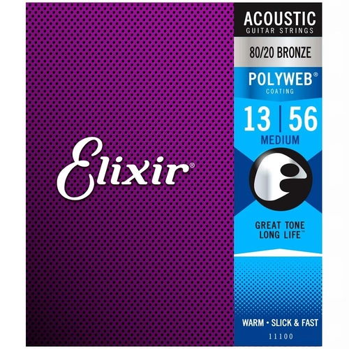 Elixir 11100 80/20 Acoustic Guitar Strings  POLYWEB Coating, Medium 13-56