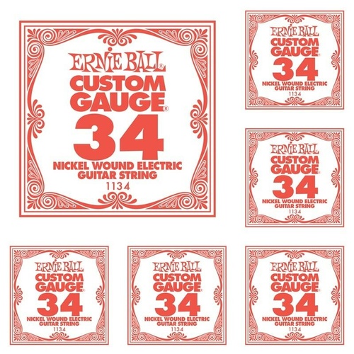 6 x Ernie Ball Nickel Wound Single Electric Guitar String .034 Gauge PO1134