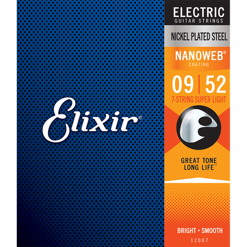 Elixir 12007 Nanoweb  Electric Guitar Strings - .009-.052 Super Light 7-string