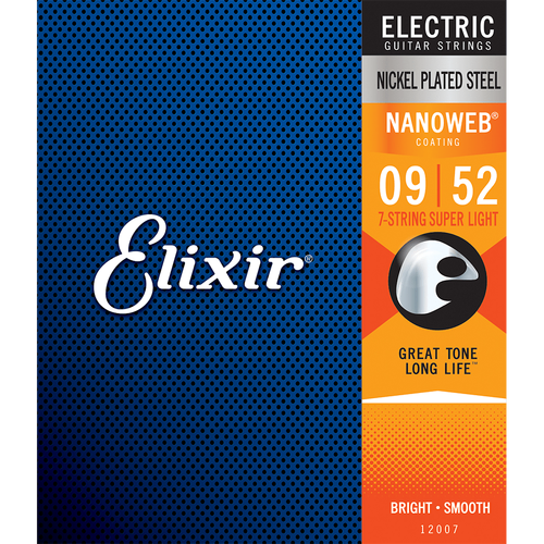 Elixir 12007 Nanoweb  Electric Guitar Strings - .009-.052 Super Light 7-string