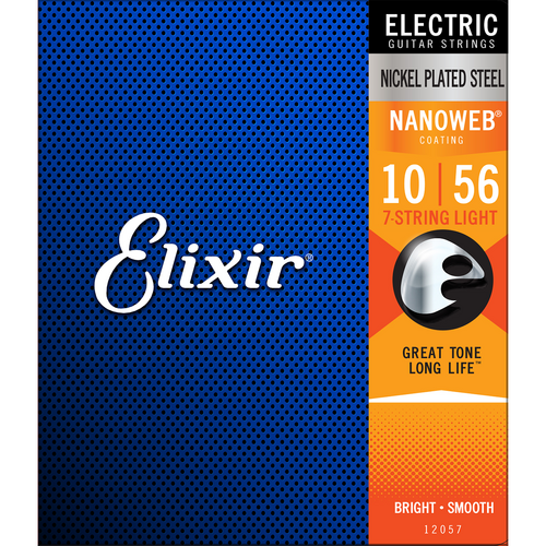 Elixir 12057 Nanoweb Coating Electric Guitar Strings, 7-String Light 10-56