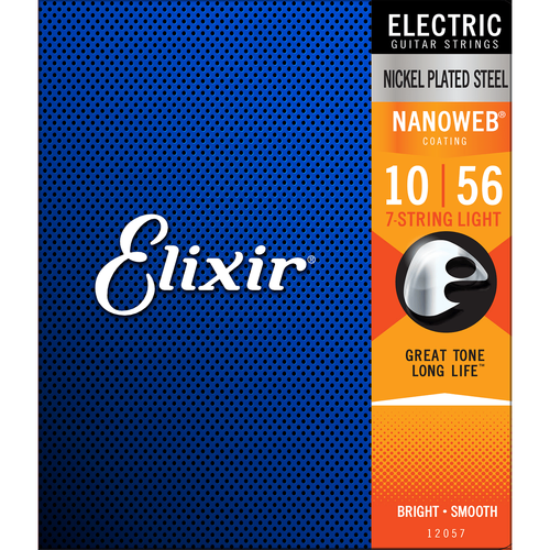 Elixir 12057 Nanoweb Coating Electric Guitar Strings, 7-String Light 10-56
