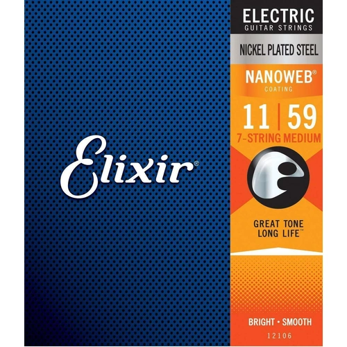 Elixir 12106 Nanoweb Coating Electric Guitar Strings, 7-String Medium 11 - 59