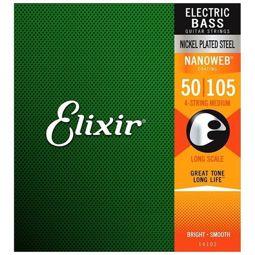 Elixir Strings 14102 Nanoweb Medium  Long Scale Bass Guitar Strings 50 -105