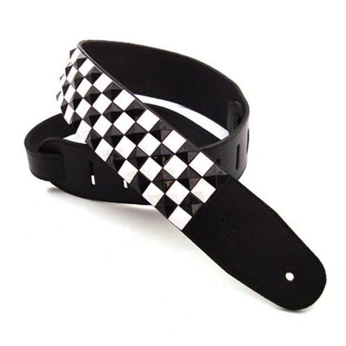 DSL15CHECK25 Pyramid Studs Black & White Check Guitar Strap