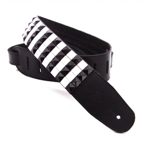 DSL Premium Garment Leather Guitar Strap Pyramid Black & White Cross
