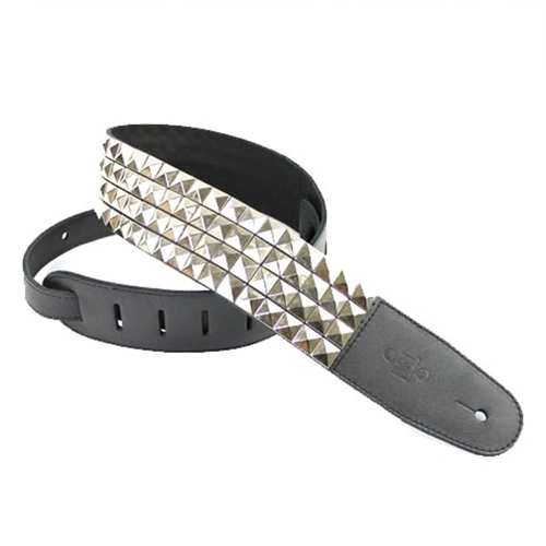 DSL Premium Garment Leather Guitar Strap Pyramid Black / Silver
