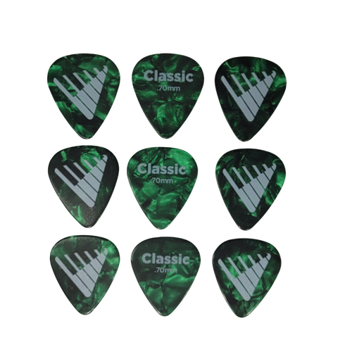 D'Addario Angkor Exclusive Green Pearl Celluloid Guitar Picks, 9 Picks, 0.70mm
