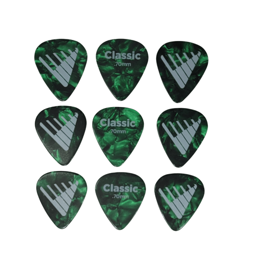 D'Addario Angkor Exclusive Green Pearl Celluloid Guitar Picks, 9 Picks, 0.70mm