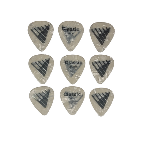 D'Addario Angkor Exclusive White Pearl Celluloid Guitar 9 Picks,  0.50mm