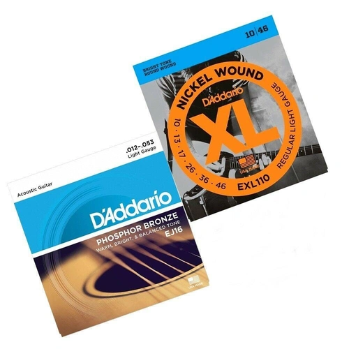 D'Addario EXL110 10 - 46 Electric + EJ16 12 - 53 Acoustic Guitar Strings New