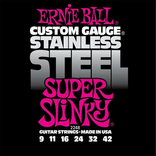  Ernie Ball 2248 Super Slinky Stainless Steel Electric Guitar Strings  9 - 42