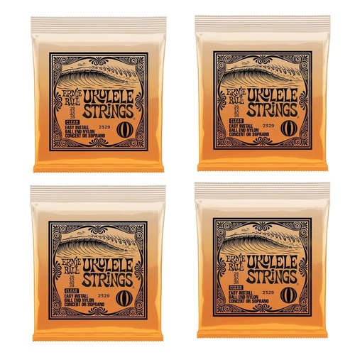 Ernie Ball Concert or Soprano Nylon Ball End Ukulele Strings - Clear - 4 Sets