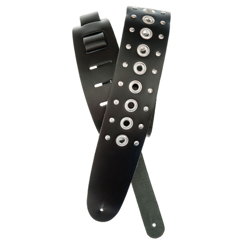 D'Addario Metal Collection Leather Guitar Strap, Grommet 1
