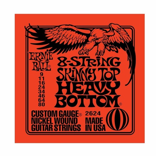 Ernie Ball 8-String 2624 Skinny Top Heavy Bottom Nickel Wound Set, 9 - 80