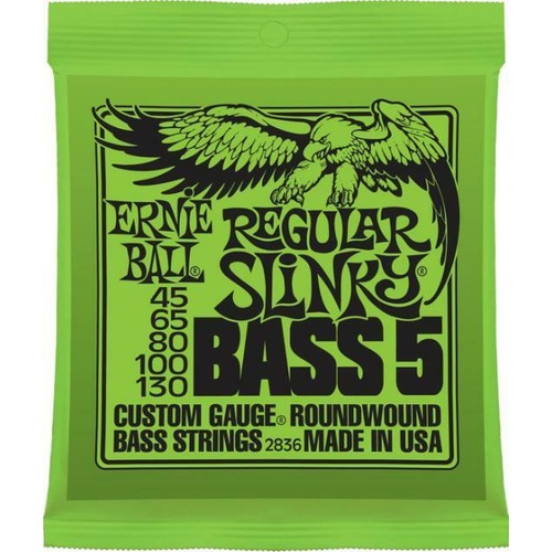  Ernie Ball 2836 Regular Slinky 5-String Nickel Wound  Bass Strings 45-130