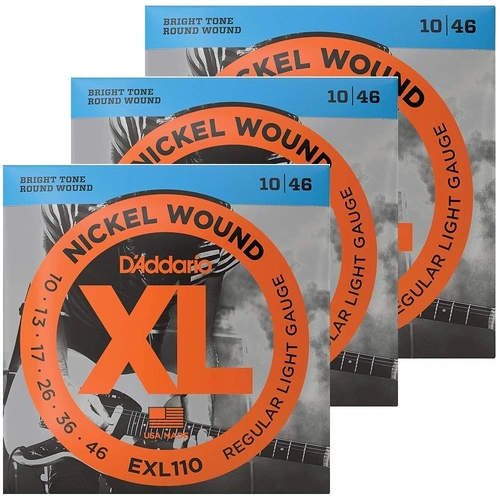 D'Addario EXL110 Electric Guitar Strings Regular Light Gauge 10 - 46  3 Packs