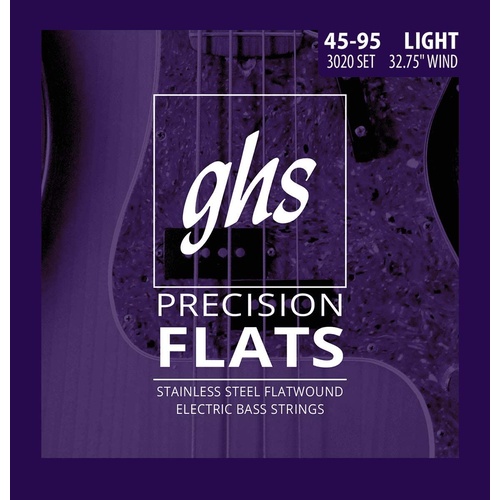 GHS Strings Short Scale 4-String Bass Precision Flats Flatwound, 32.75" Winding 45-95