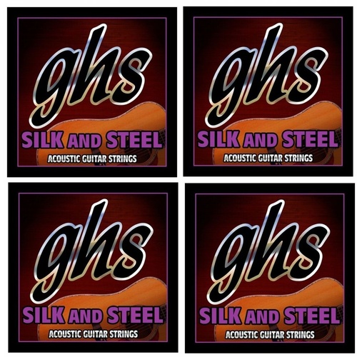 GHS Strings 345L 4 SETS Silk and Steel Light Acoustic Guitar Strings (10-42)