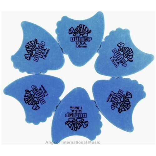 6 Picks Dunlop Tortex Fin Guitar Picks blue 1.0mm Guitar Picks / Plectrums 