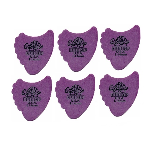 6 Picks Guitar Picks Dunlop Tortex Fin 414R Purple 1.14mm Guitar Picks / Plectrums 